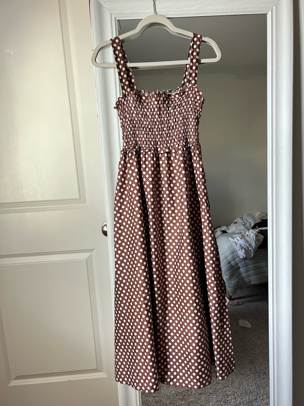 Tyler Boe Brown and White Polka Dot Smocked midi  Sundress